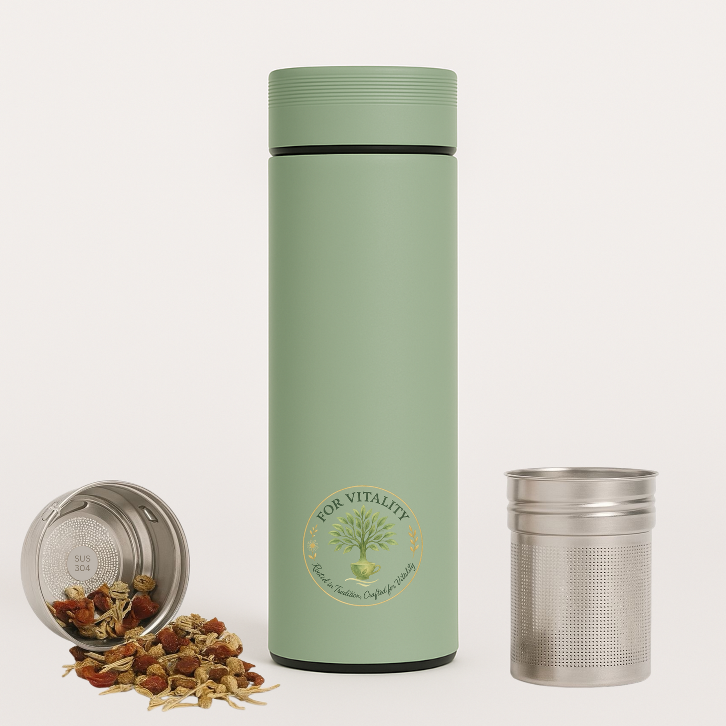 For Vitality® 16 oz Double Walled Insulated Travel Flask with Tea Infuser (480 mL) – Keeps Drinks Hot & Cold