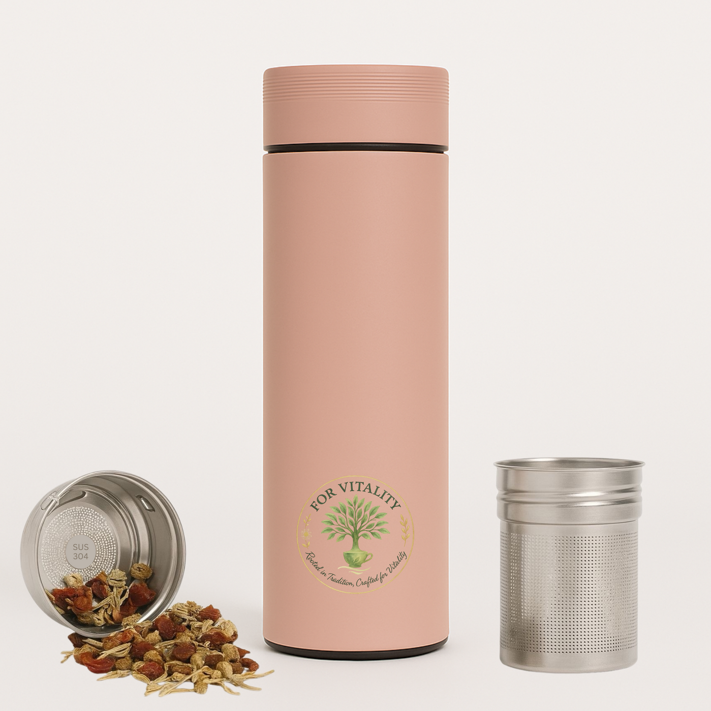 For Vitality® 16 oz Double Walled Insulated Travel Flask with Tea Infuser (480 mL) – Keeps Drinks Hot & Cold