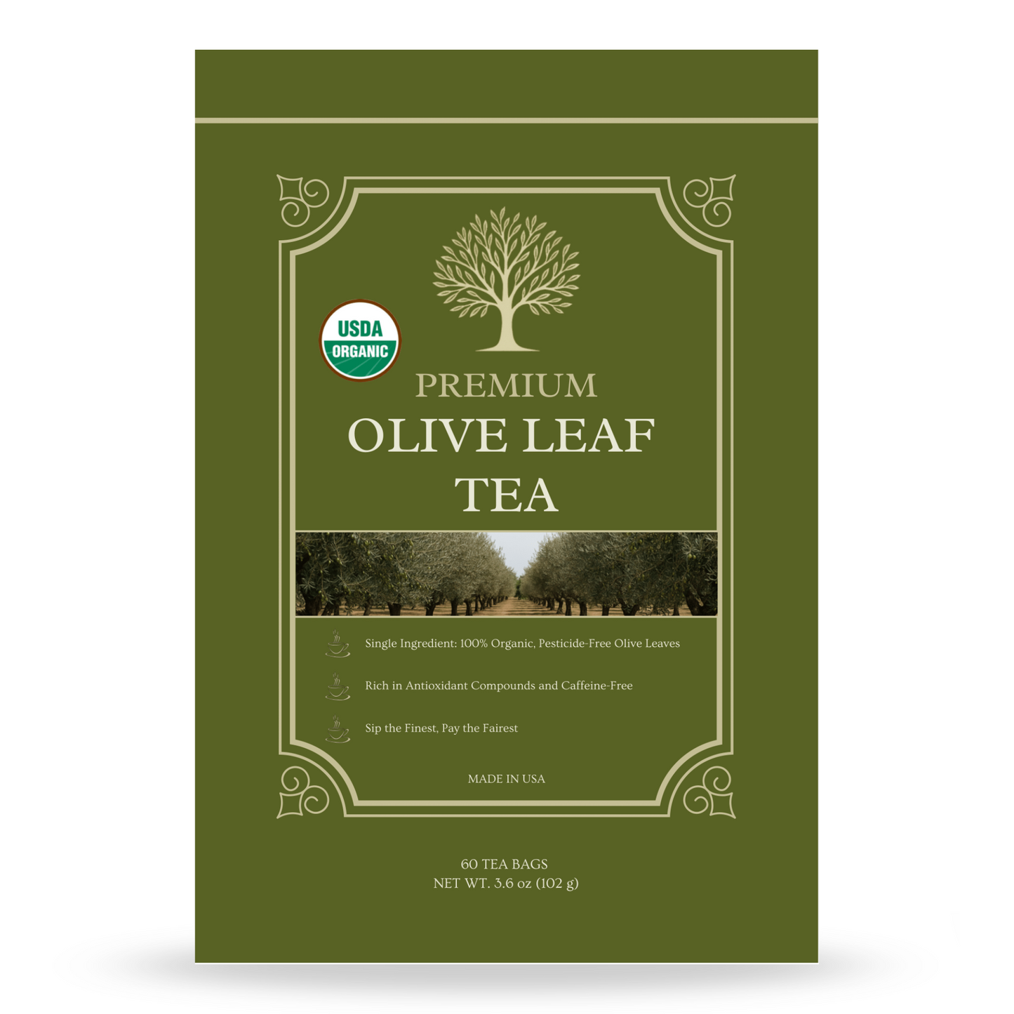Olive Vitality® Organic Olive Leaf Tea Bag (60 Count | 3.6 oz | 102 g)