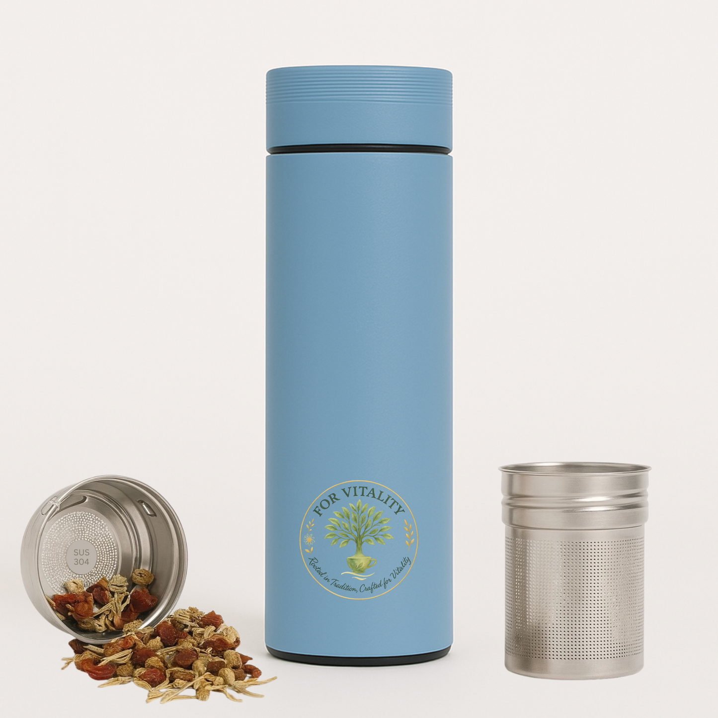 For Vitality® 16 oz Double Walled Insulated Travel Flask with Tea Infuser (480 mL) – Keeps Drinks Hot & Cold