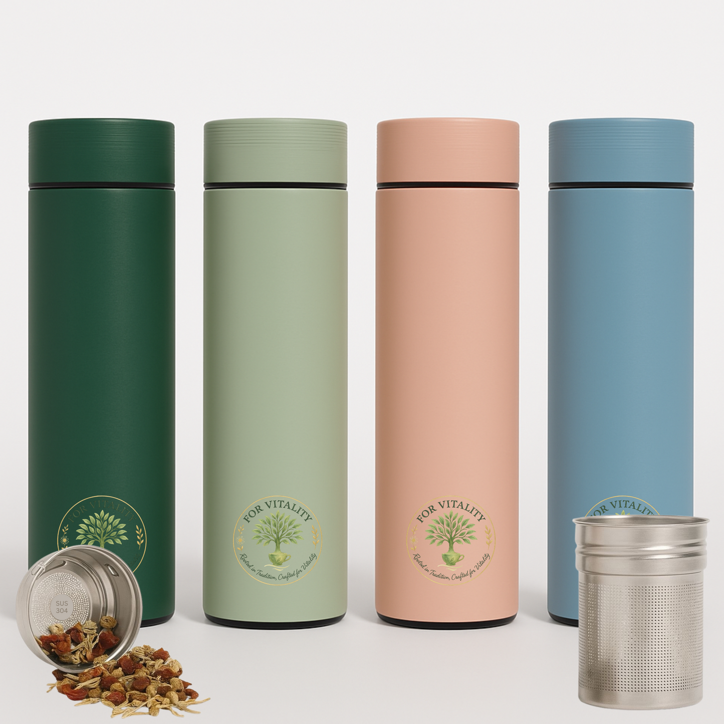 For Vitality® 16 oz Double Walled Insulated Travel Flask with Tea Infuser (480 mL) – Keeps Drinks Hot & Cold